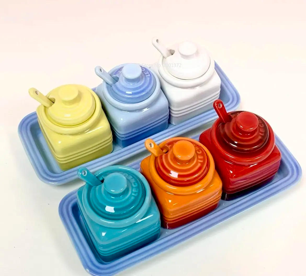 Description Picture 4 of itemEuropean Style Kitchen Spice Organizer Creative Ceramic Spice Jar with Spoon Gift Box Set Jam Storage Jar with Lid   Spice Rack