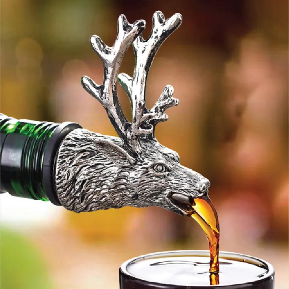 Description Picture 5 of item1 PC Zinc Alloy Deer Elk Head Mouth Wine Pourer Wines Extractor Silver Pourers Bar Accessories Dispenser for Wine