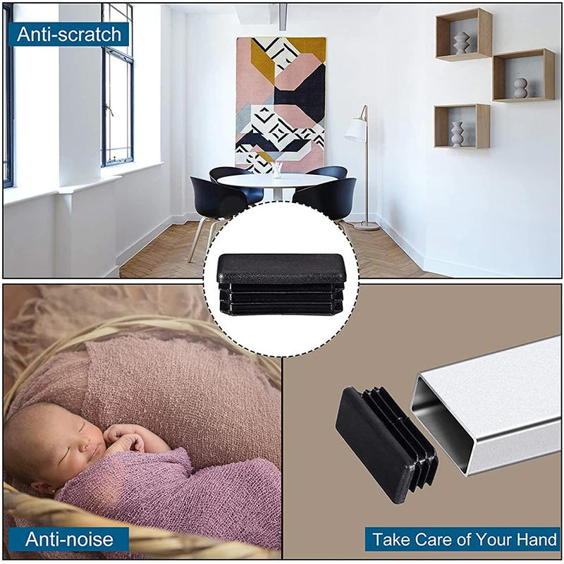 Description Picture 2 of item8Pcs Rectangular Rubber Tube Plug PVC Black Suitable for Water Steel Pipes Home Furniture Table Chair