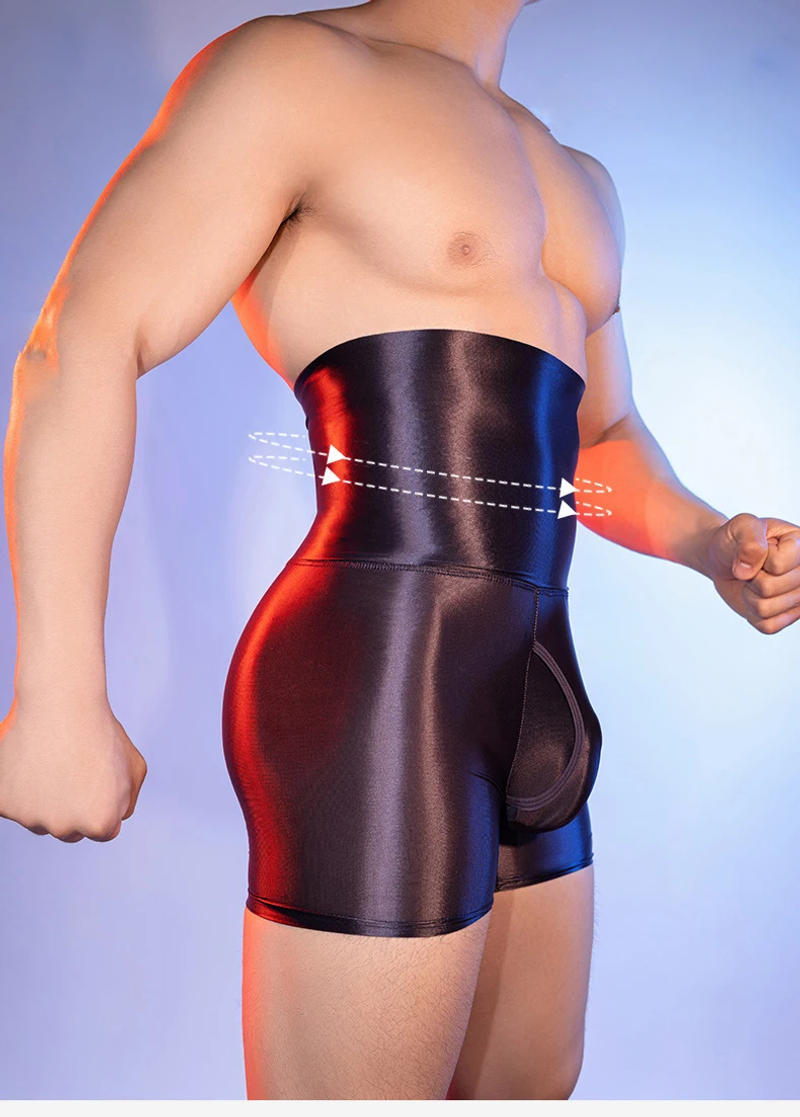 Description Picture 2 of itemMen's Pants Boxer High Elastic Control Tummy Lift Butt Sexy Shorts U Bulge Pouch Hole Open Oil Shiny Shaper Exotic Man Lingerie