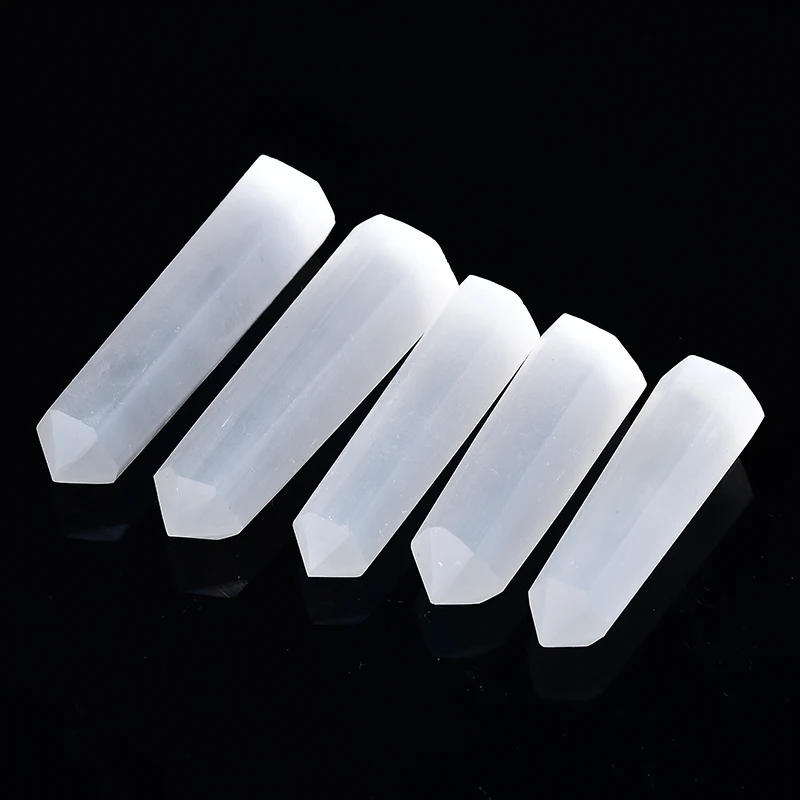 Description Picture 4 of itemNatural Crystal Selenite Quartz Crystal Point Healing Stone Hexagonal Prisms 50-80mm Obelisk Wand Stone Chakra Home Decor 1PC