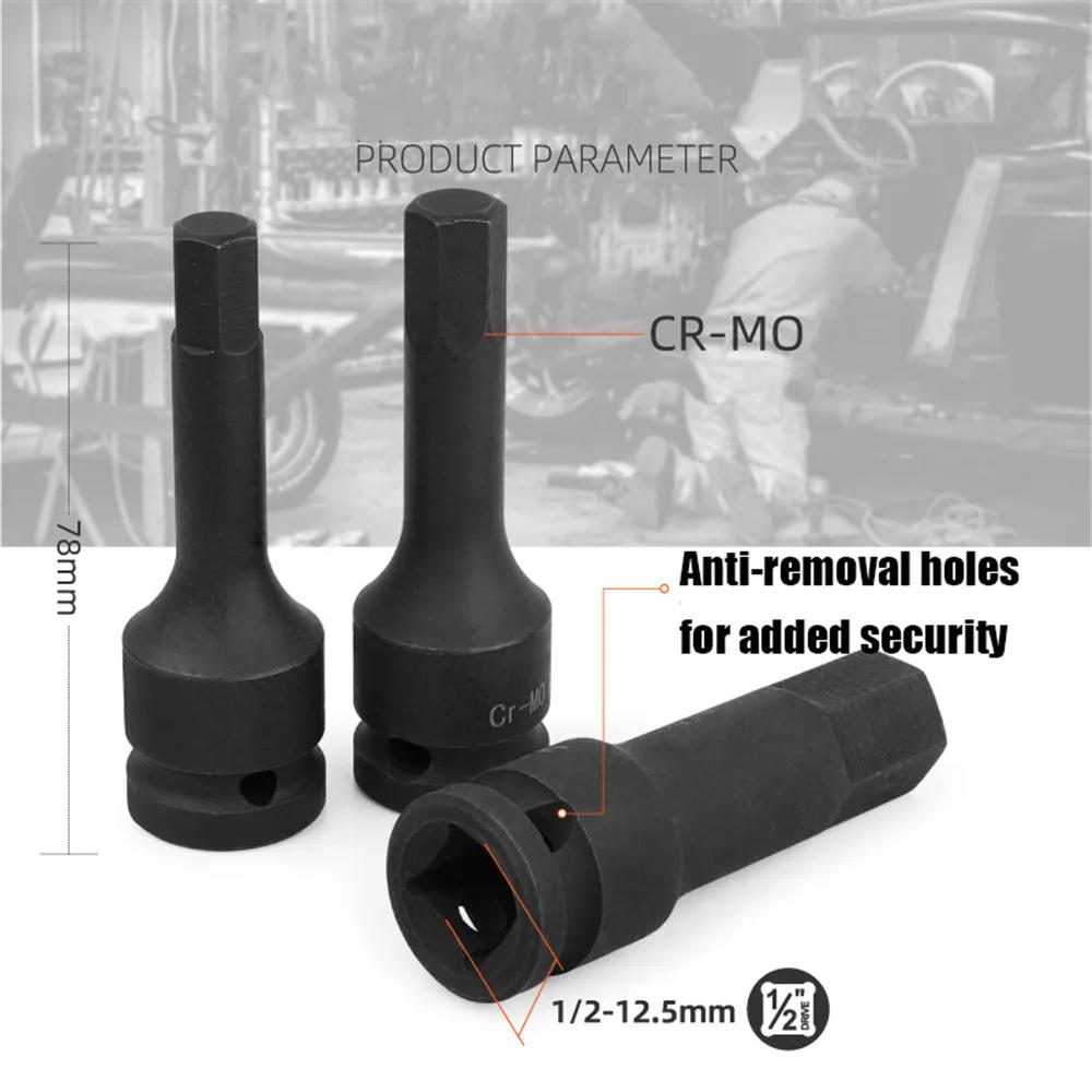 Description Picture 3 of itemNEW Drill Bit Tools Set 1/2” Pneumatic Wrench Hexagonal Drive Bits Kit Cr-V Steel Hex Socket Driver Metric Power Nuts Driver