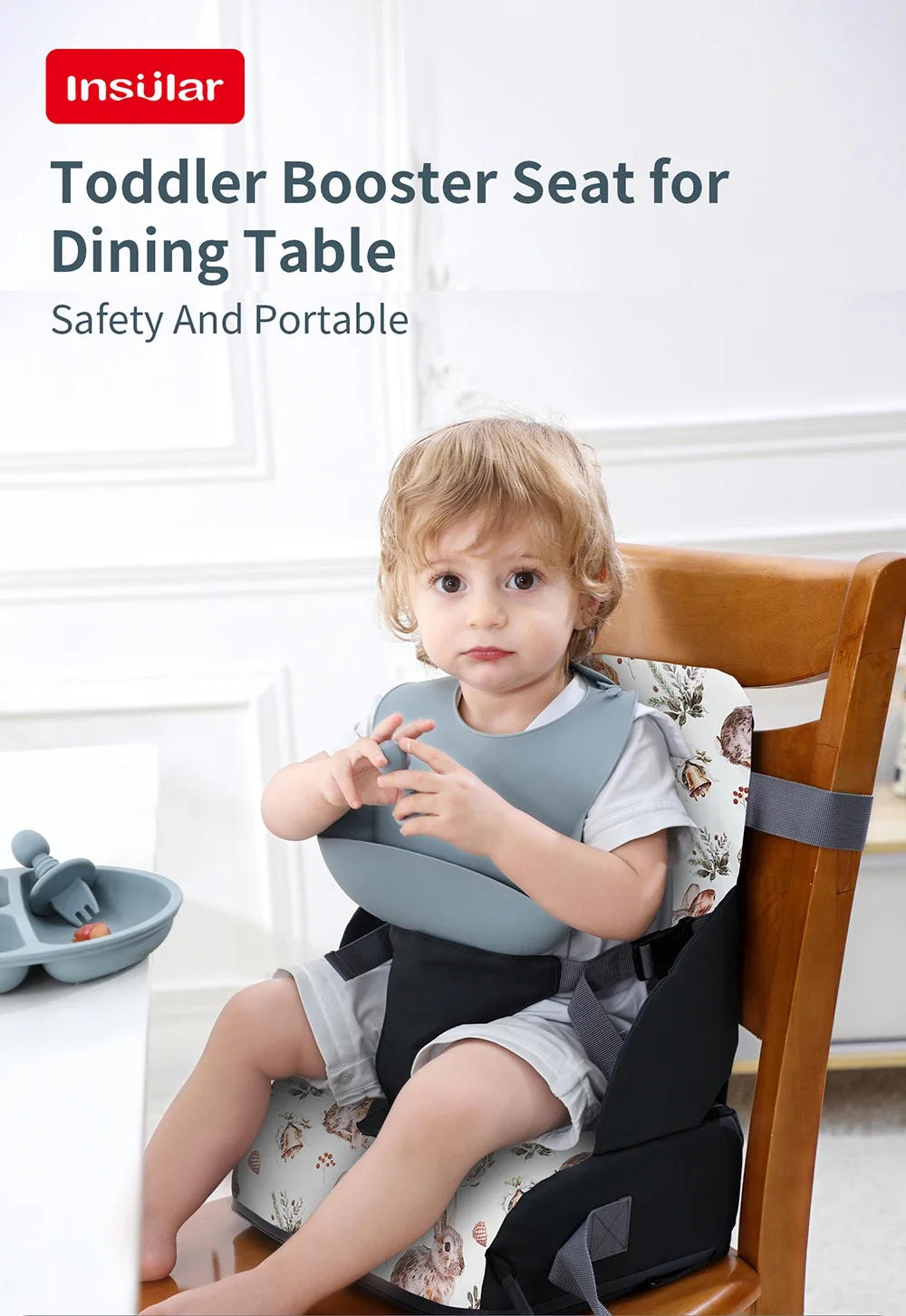 Description Picture 2 of itemKids Dining Table Seat Booster Cushion Removable Portable Kids Dining Chair Booster Cushion Sponge Seat Cushion Anti-slip Mat