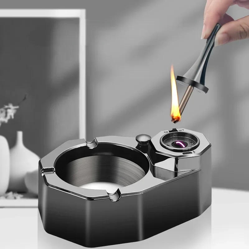 Description Picture 6 of item2024 HONEST Kerosene Charging Hybrid Lighter Ashtray Kerosene Ignition Creative Ashtray Desktop Decoration Ashtray Gifts For Men
