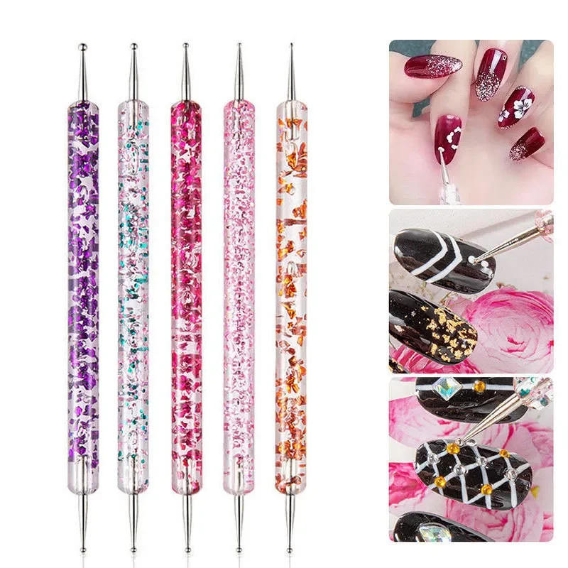 Description Picture 2 of item5Pcs Nail Art Dotting Pen UV Gel Brush Dual-ended Crystal Handle Drawing Painting Rhinestones Gems Pens Manicure Brush Tools