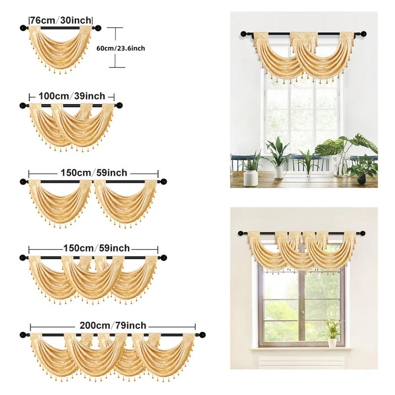 Description Picture 2 of item1PC Gold Geometric Pattern Curtain Valance,European Luxury Style Wave Valance for the Window and Door Decor,Rod Pocket