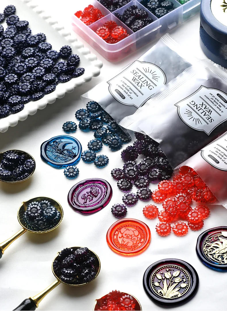 Description Picture 2 of item100pcs Sunflower Translucent Fireproof Paint Wax Grains DIY Wedding Birthday Party Invitation Postcard