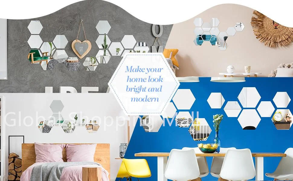 Description Picture 3 of itemHexagon Mirror Wall Sticker 5 Sizes XS to XL Hexagonal Acrylic Wall Sheet Plastic Tiles for Apartment Decor Aesthetic Room Decor