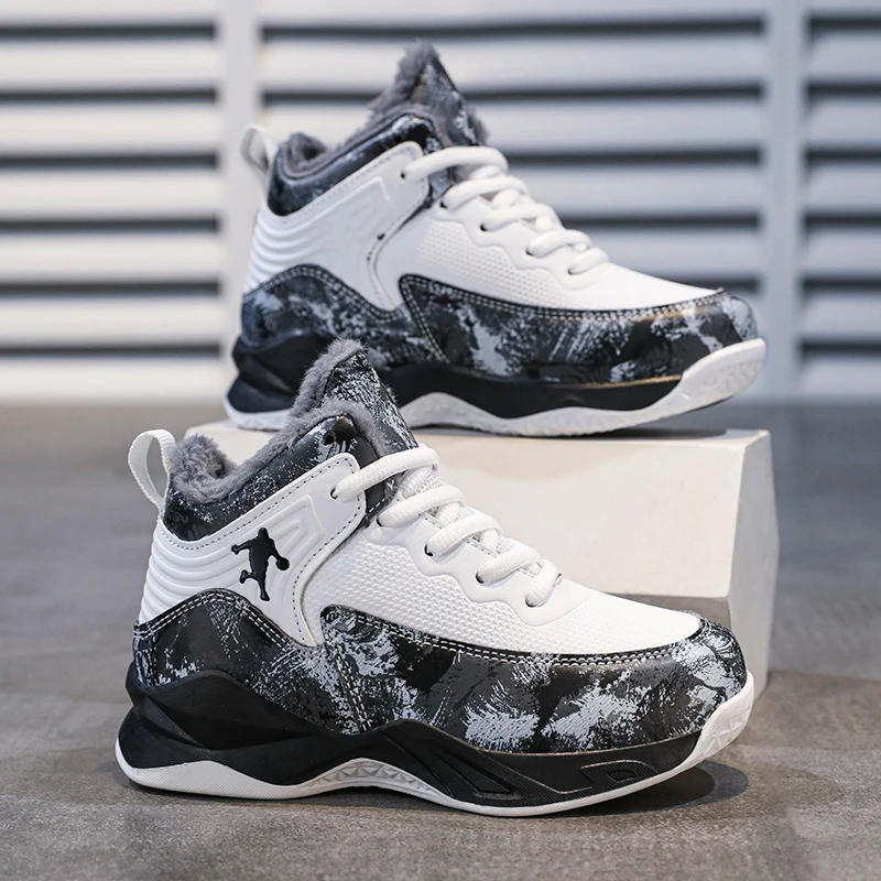 Description Picture 3 of itemKids Sneakers Winter Warm Cotton High-top Comfortable Flat Casual Walking Shoes Breathable Outdoor Sports Basketball Shoes Kids