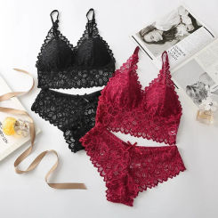 Women Sexy Lace  Underwear Set Seamless Wire Free Bra Sets Hollow Out Bra and Panty Sets For Women Embroidery Intimates Lingerie