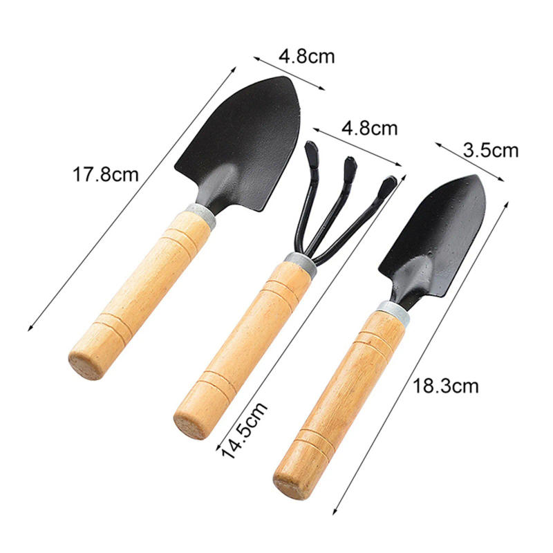 Description Picture 4 of item3 Piece Set Mini Gardening Potting Tools Wooden Handle Shovel Rake Shovel Multifunctional Household Plant Bonsai