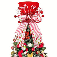 Foldable Christmas Tree Topper Hat With Candy,bow-decorate Your Christmas Tree Top Hat With Candy Bar Bow Ribbon Decoration