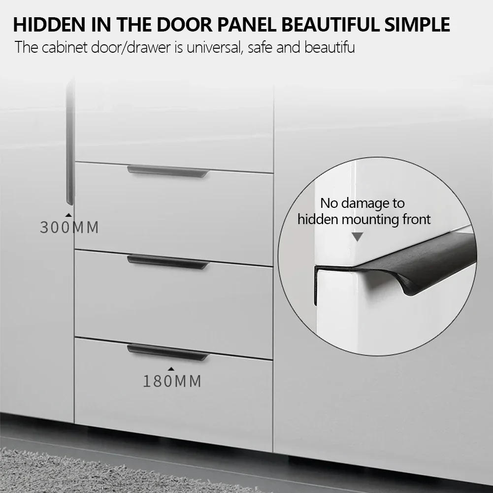 Description Picture 4 of itemGold Black Hidden Cabinet Pulls Aluminum Alloy Kitchen Cupboard Handles Drawer Knobs Furniture Handle Bedroom Hardware