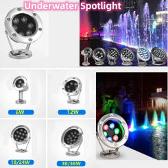 AC/DC12V 6W/12W/18W/24W/30W/36W Red Green Blue WarmWhite IP68 LED Underwater Aquarium Pool Fish Tank RGB Spot Light Outdoor Lamp