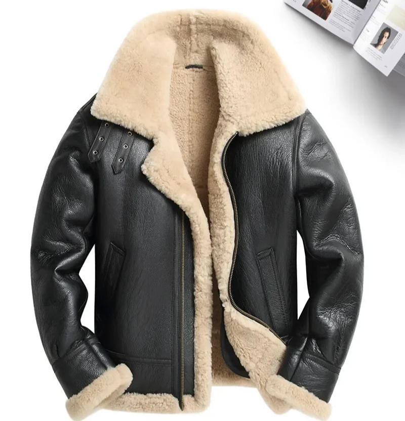 Description Picture 2 of itemNew Sheepskin Shearling Coat Winter B3 Air Force Flight Genuine leather Jacket Men Real Leather Clothes Fur Overcoat Thick 6XL