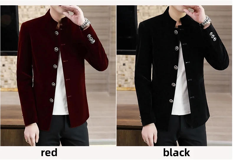 Description Picture 6 of itemCoat men's light luxury new boutique golden velvet MAO suit youth fashion trend handsome solid color stand collar coat