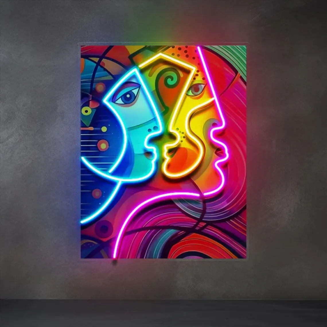 Description Picture 2 of itemCustom Personalized Picasso Couple Portrait Painting Abstract Art LED Neon Sign Pop Art Led Light Sign for Couple and Mom House