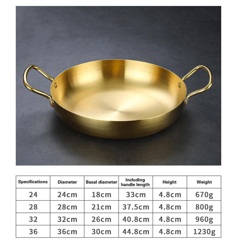 Description Picture 5 of itemSpanish Seafood Rice Pot Double ear golden frying pan Pasta dish Round steak plate panelas olla Stainless steel dry pot utensils