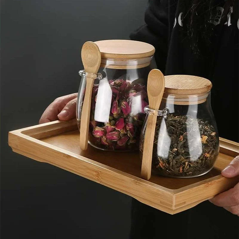 Description Picture 6 of item3pcs High Borosilicate Glass Sealed Jar,Transparent Storage Jar with Spoon & Lid, Food Storage Container for Coffee, Sugar, Tea