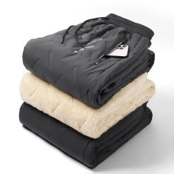 Men Joggers Black Grey Down Cotton Warm Pants Male Water Proof Thermal Trousers 7XL Winter Zip Pockets Thicken Fleece Sweatpants
