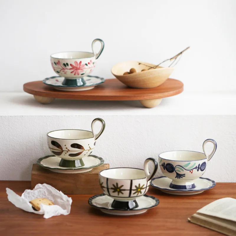 Description Picture 6 of itemVintage Ceramic Mug and Dish Set Floral Pattern Coffee Cup Latte Cup Milk Cup Beverage Cups Teacup Household Beverage Container