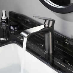 Brushed Gold/Grey 304 Stainless Steel Bathroom Sink Faucet Deck Mounted Single Hole Hot And Cold Mixed Water Basin Tap
