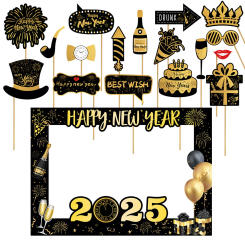 2025 Happy New Year Paper Glasses Photo Frame Photo Booth Props New Year Eve Party Decoration Christmas Party Photobooth Supplie