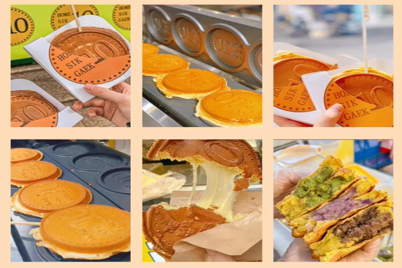 Description Picture 4 of itemXEOLEO Commerical 4PCS Korean Coin Waffle Maker 3000W Non-stick Coating Gold Coin Bread Waffle Making Maker Electric/Gas