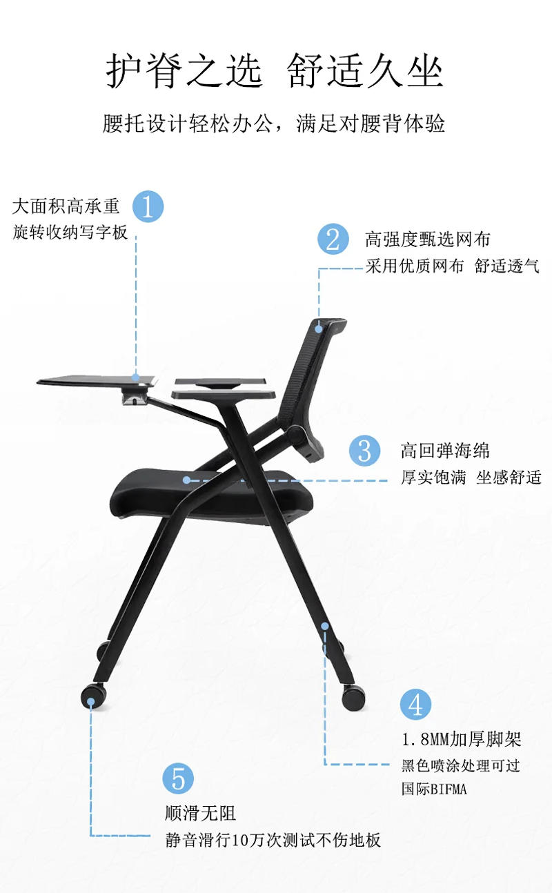 Description Picture 3 of itemTraining Chair Clipboard Armrest Net Cloth Folding Belt Wheel Office Chair Meeting Room