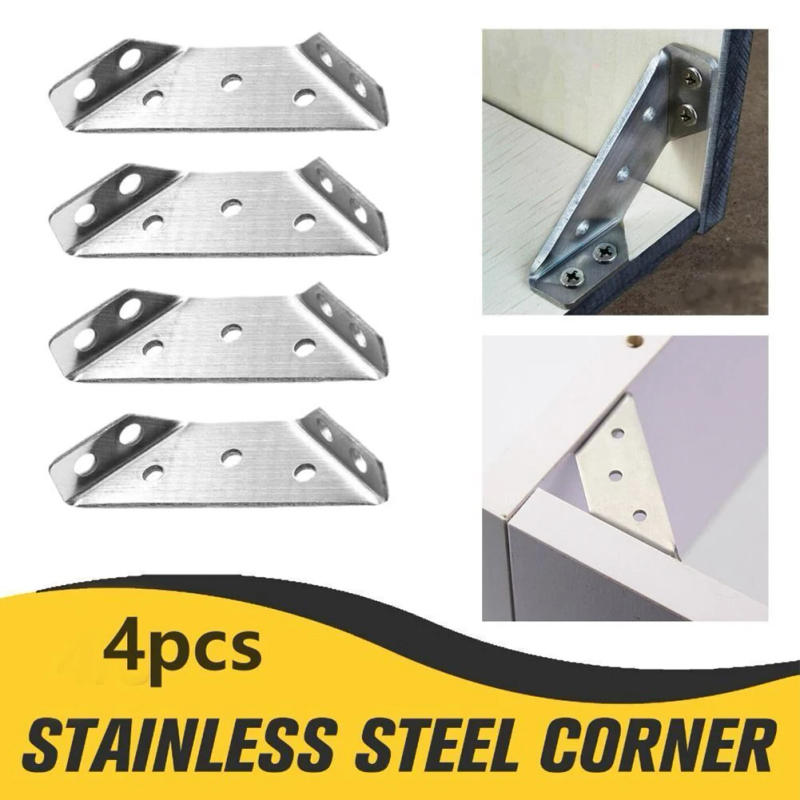 Description Picture 2 of item4pcs Stainless-Steel Angle Corner Brackets Fasteners Connector Protector Right Angle Corner Stand Supporting Furniture Hardware