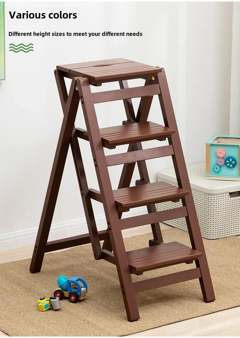 Description Picture 4 of itemWood Natural Climbing Kitchen Stool Multifunctional Ladder Chair Folding Design Ladder Stool Stable Load-bearing Step Ladder