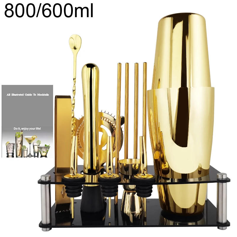 Description Picture 2 of item3 Colors Bar Tools Stainless Steel 800/600ML Black Rose Gold Cocktail Shakers Boston Cocktail Shaker Pourer Barware