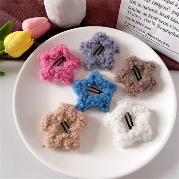 1pc Y2K-Style Autumn Winter Lamb Wool Star Hair Clip Candy Color Pentagram BB Clip Hairpin ins Women Side Clips Hair Accessories