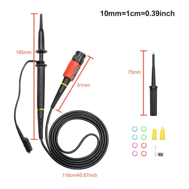 Description Picture 3 of itemP4100 High Voltage Oscilloscope Probe 100:1 2KV 100MHz 100X Safety BNC Connector For Oscilloscope Adjustable Attenuation