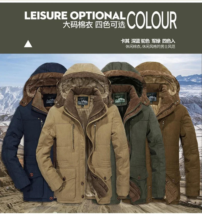 Description Picture 5 of item2024 Winter Men Parkas Jacket Cotton Padded Warm Coat Military Male Hooded Fleece Thick Long Cargo Outwear Windbreaker Jackets