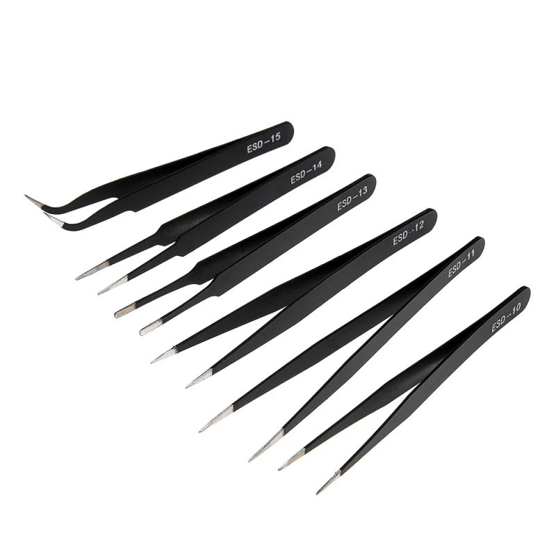 Description Picture 6 of itemESD Anti-Static Stainless Steel Tweezers Precision Maintenance Industrial Repair Curved Tool Home Working Model Making Hand Tool
