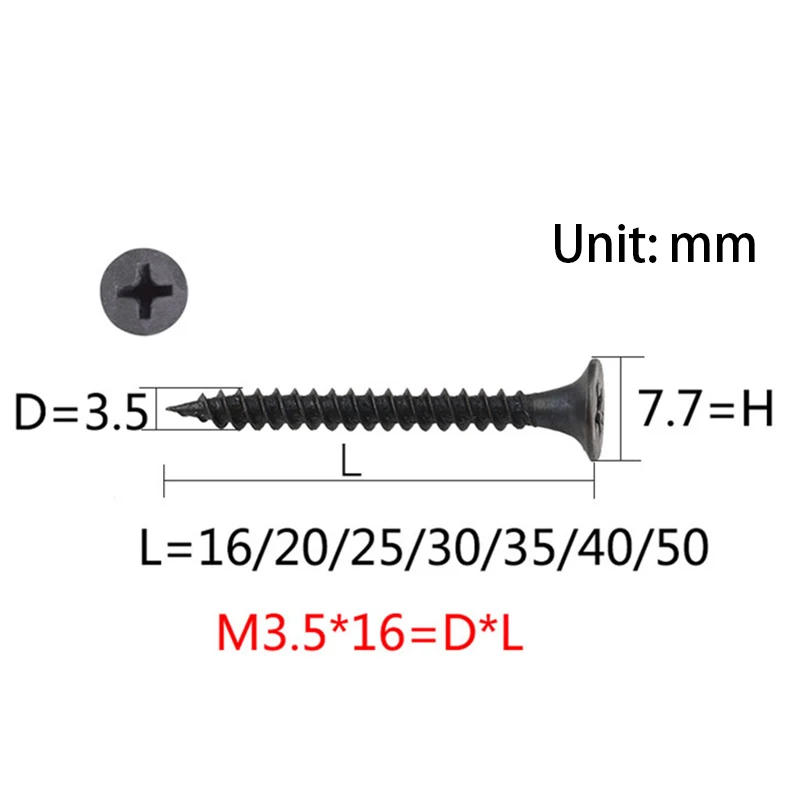 Description Picture 3 of item5/20pcs M3.5 M5 Phillips Countersunk Head Tapping Wood Screws Color/White Zinc/Gray Phosphorus Drywall Screws