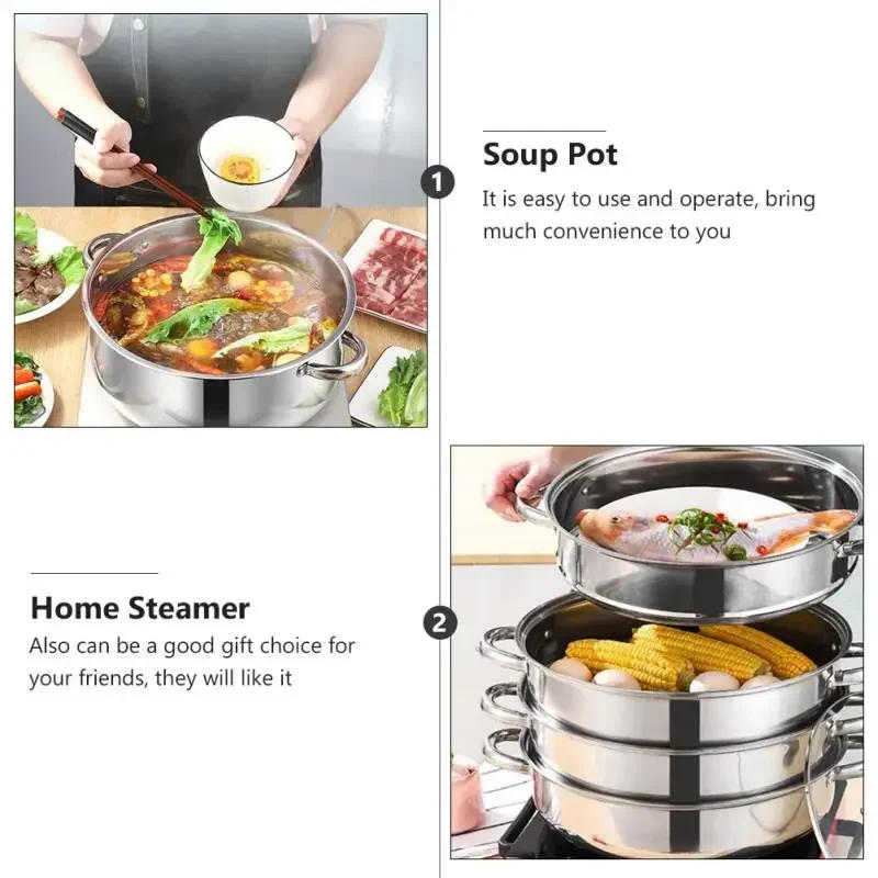 Description Picture 4 of itemPot Steamer Stainless Steel Steam Cooking Set steaming Soup Stockpot 4 Vegetable Tier Layer Steamers Pan Cooker Pots