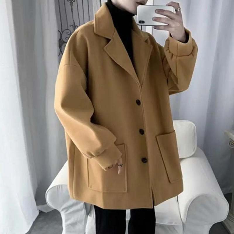 Description Picture 5 of itemMen Solid Color Jacket Casual Pants Windbreaker for Men Men's Mid-length Windproof Trench Coat with Notch Collar for Men