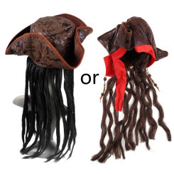 Halloween Pirate Captain Hat Party Costume Headgear Braids Wig Cosplay Props Decoration Accessories for Adult B03E