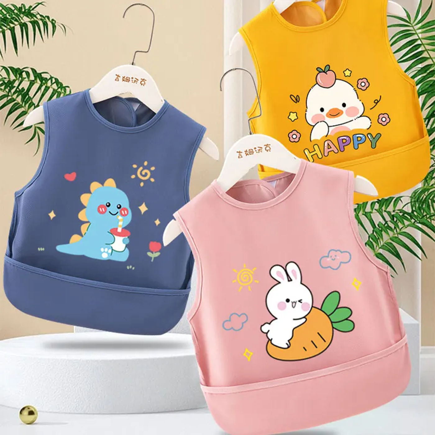 Description Picture 3 of itemSummer New Baby Apron Cute Cartoon Print Boy Girl Sleeveless Bibs Feeding Burp Cloths Waterproof Kids Saliva Towel