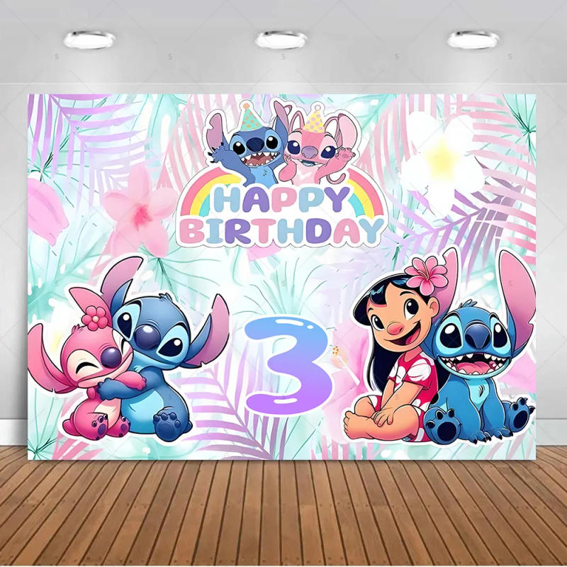 Description Picture 4 of itemIconic Brand Stitch Happy Birthday Background Banner Kids Birthday Party Decorations Photography Backdrop Supplies Photo Shoot Prop
