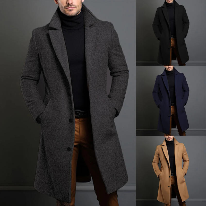 Description Picture 3 of itemBusiness Coat Coat Warm Casual Woolen Cold-resistant Comfortable Contrasting Easy Care Overcoat Single Breasted