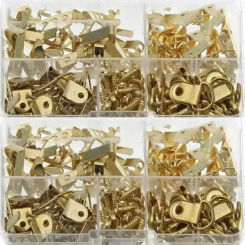 180PCS Bxed Gold Frame Picture Hook+Frame Hook Small Hanging Ring with Nail D Ring Screw Kit
