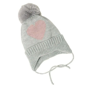 Boys Winter Thick Warm Kids Hats Handmade Heart Knitted Cap With Pompom Ear Warmer Beanie