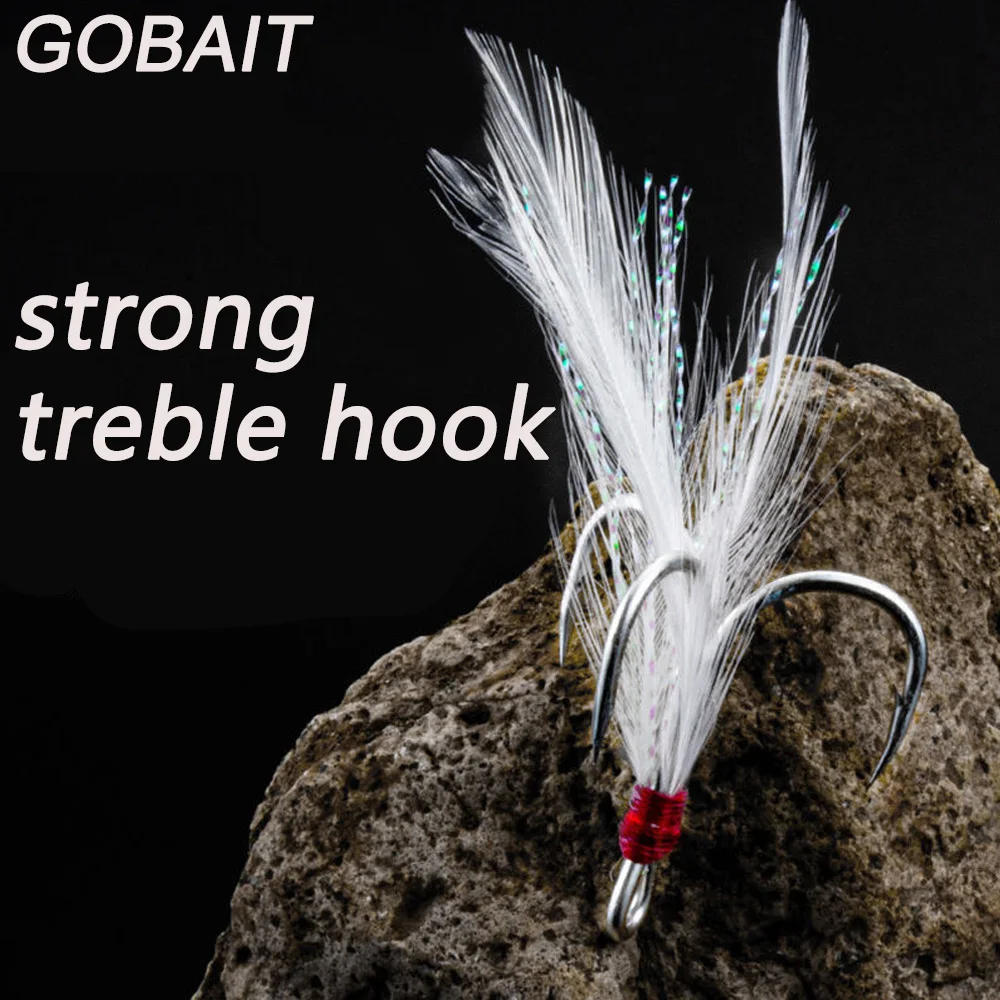 Description Picture 2 of itemFeather Treble Hooks 2#-10# 10PCS Fish Hook Angle Barbed Sharp High Carbon Steel Nickel Antirust Lure Fishing Tackle Fishhook