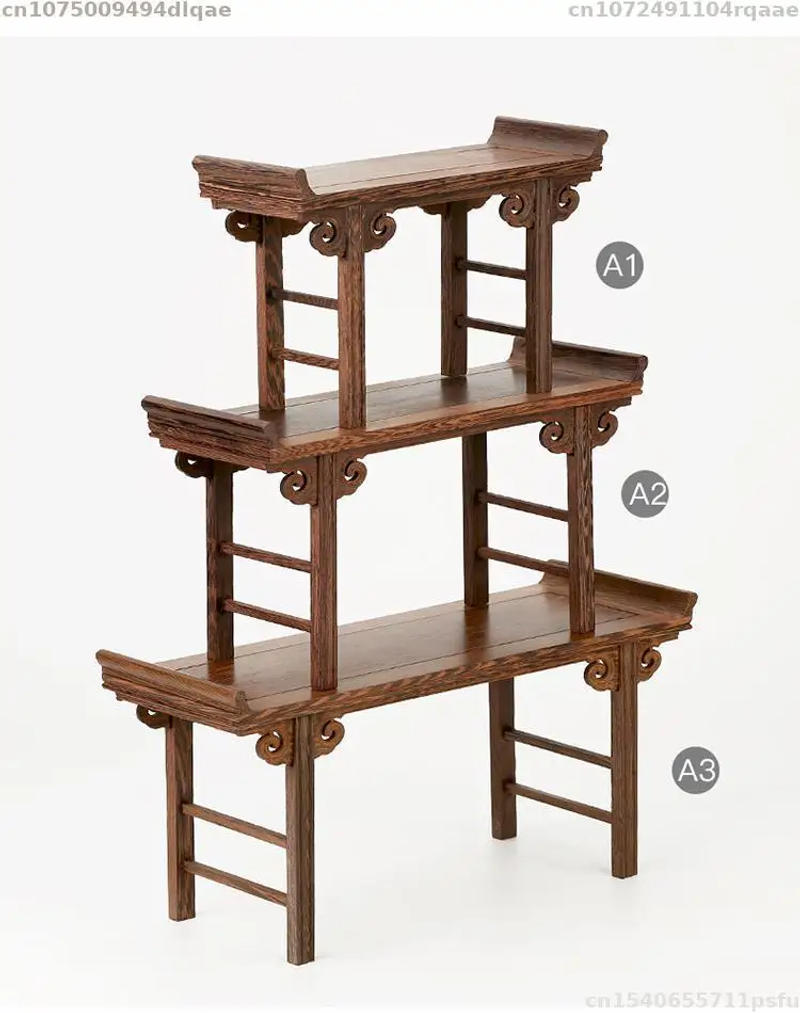 Description Picture 5 of itemMiniature Wooden Sorting Table Coffee Tea Sets Pedestal Figurines Vase Flower Pot Display Stand Bonsai Plant Decorative Shelves