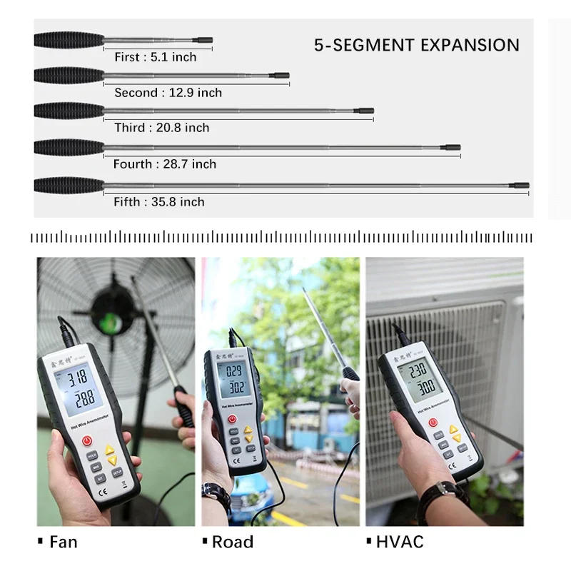 Description Picture 4 of itemNew HT-9829 High Sensitivie Digital Portable Wind Speed Meter Hot Wire Thermal Anemometer Anemometro Measuring Instruments