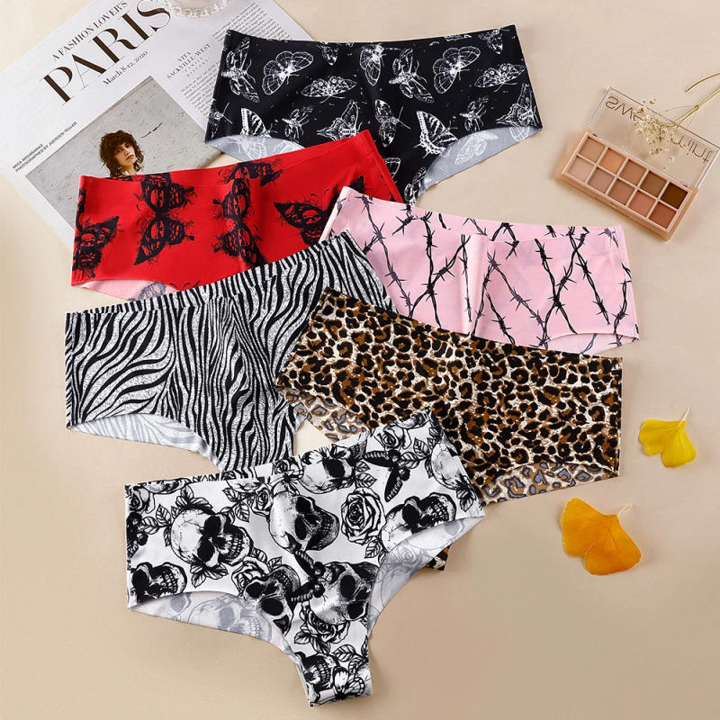 Description Picture 3 of itemBANNIROU 1Pcs Women's Seamless Print Briefs Panties Ice Silk Sports Female Mid-Rise Panties Ladies Intimates Women's Underwear