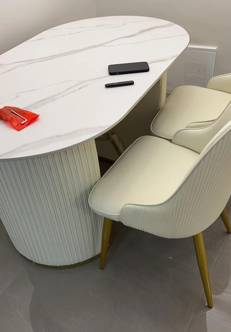 Description Picture 3 of itemEuropean Slate Dining Tables Modern Restaurant Furniture High-end Home Cafe White Dining Table Designer Oval Negotiation Table